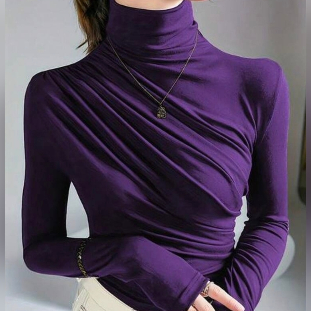 NEW Shein Slim Fitting Purple Draped Turtleneck Long Sleeve Top Medium